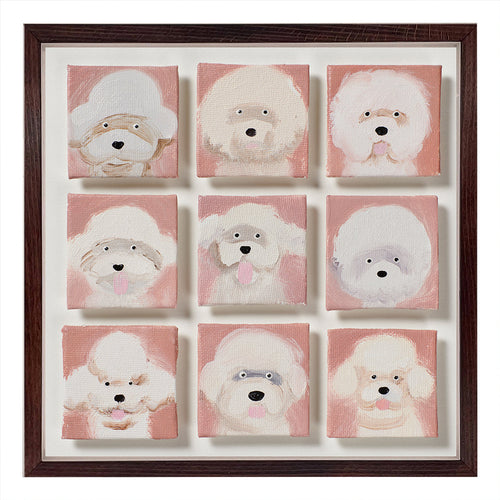 9 Bichon Frises, painting by Holly Frean for Shop Kit Kemp, original artwork.