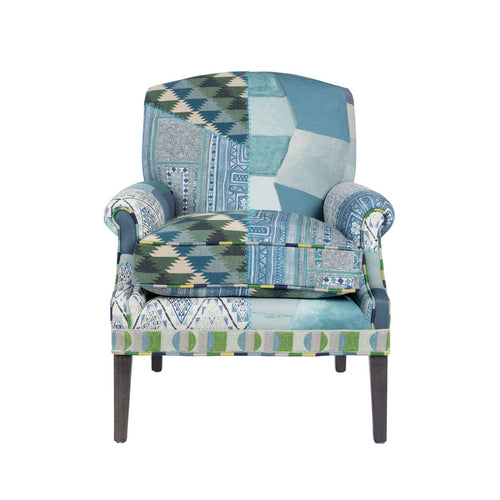 Kit Kemp and Christopher Farr collaboration is a one-off armchair with an exclusive fabric design of blues and greens
