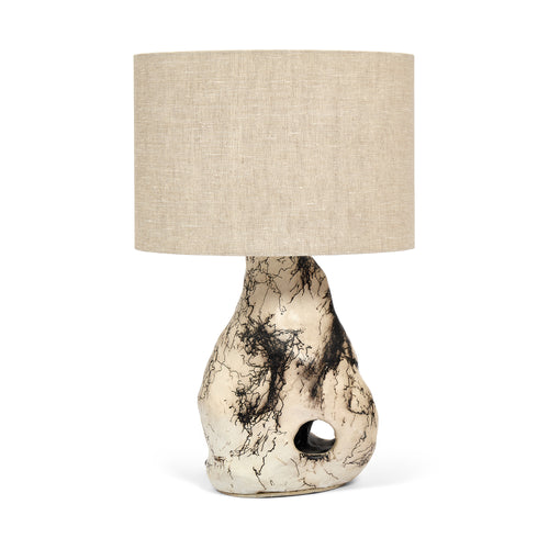 Sister One Raku ceramic table lamp by Daniel Clarke, the smallest sculptural piece in the Three Sisters set.
