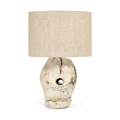 Sister Three tall Raku ceramic table lamp by Daniel Clarke with sculptural, natural form.