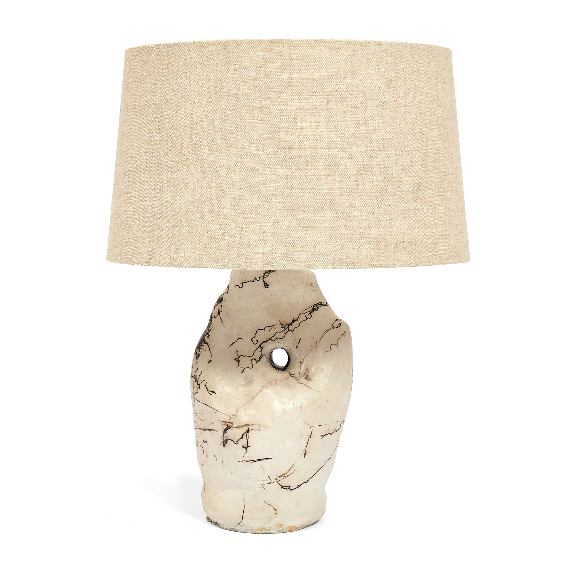 Sister Three Raku ceramic table lamp by Daniel Clarke, tall Hagstone-inspired sculptural design.