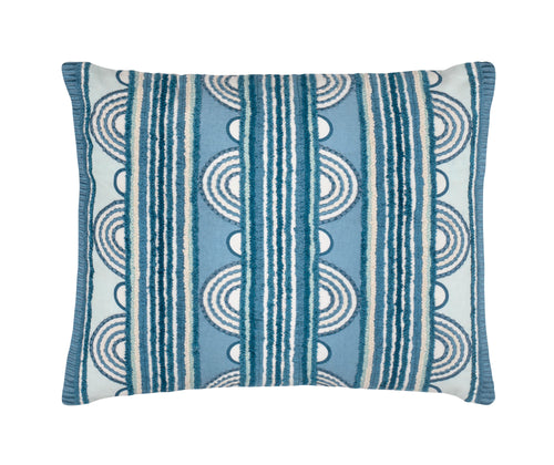 Kit Kemp's Button Cushion, from her New Forest Collection with Annie Selke, is beautifully crafted using a cotton linen blend, this texture rich rectangular cushion, is artfully constructed to really amplified this variegated stripe and loop design in French blue.