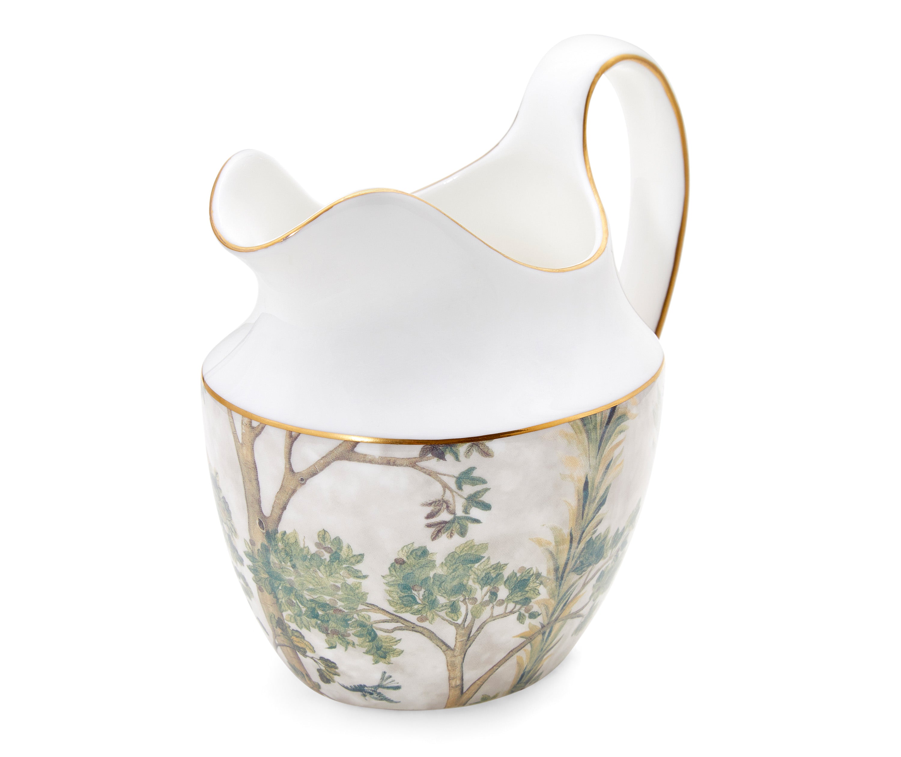 Kit Kemp's Tall Trees Milk Jug, takes its inspiration from the Spode archive, with is curvaceous lines and sculpted form it makes for a refined addition to your tea service. This Milk Jug is enveloped in the soft natural tones of the Tall trees design, contrasting with the elegant white of the bone china , and trimmed in gold this truly is a stand out piece to admire.