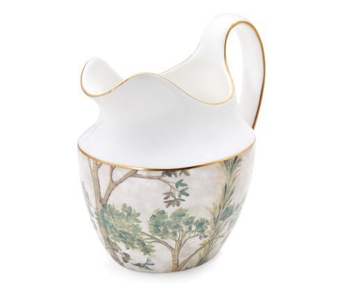 Kit Kemp's Tall Trees Milk Jug, takes its inspiration from the Spode archive, with is curvaceous lines and sculpted form it makes for a refined addition to your tea service. This Milk Jug is enveloped in the soft natural tones of the Tall trees design, contrasting with the elegant white of the bone china , and trimmed in gold this truly is a stand out piece to admire.