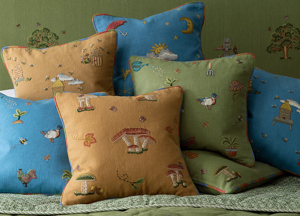 Embroidered cushions by Shop Kit Kemp