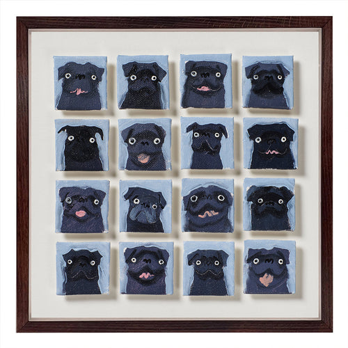 16 Pugs Black, painting by Holly Frean for Shop Kit Kemp, original artwork.