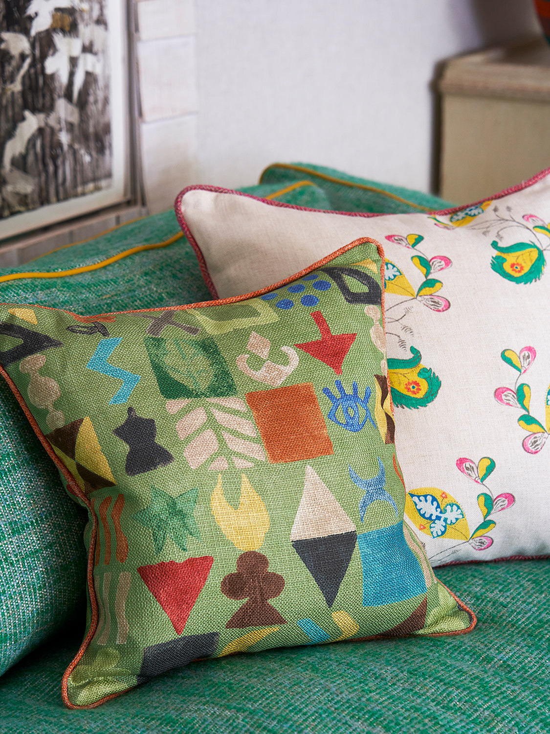 Potato Print Green Cushion