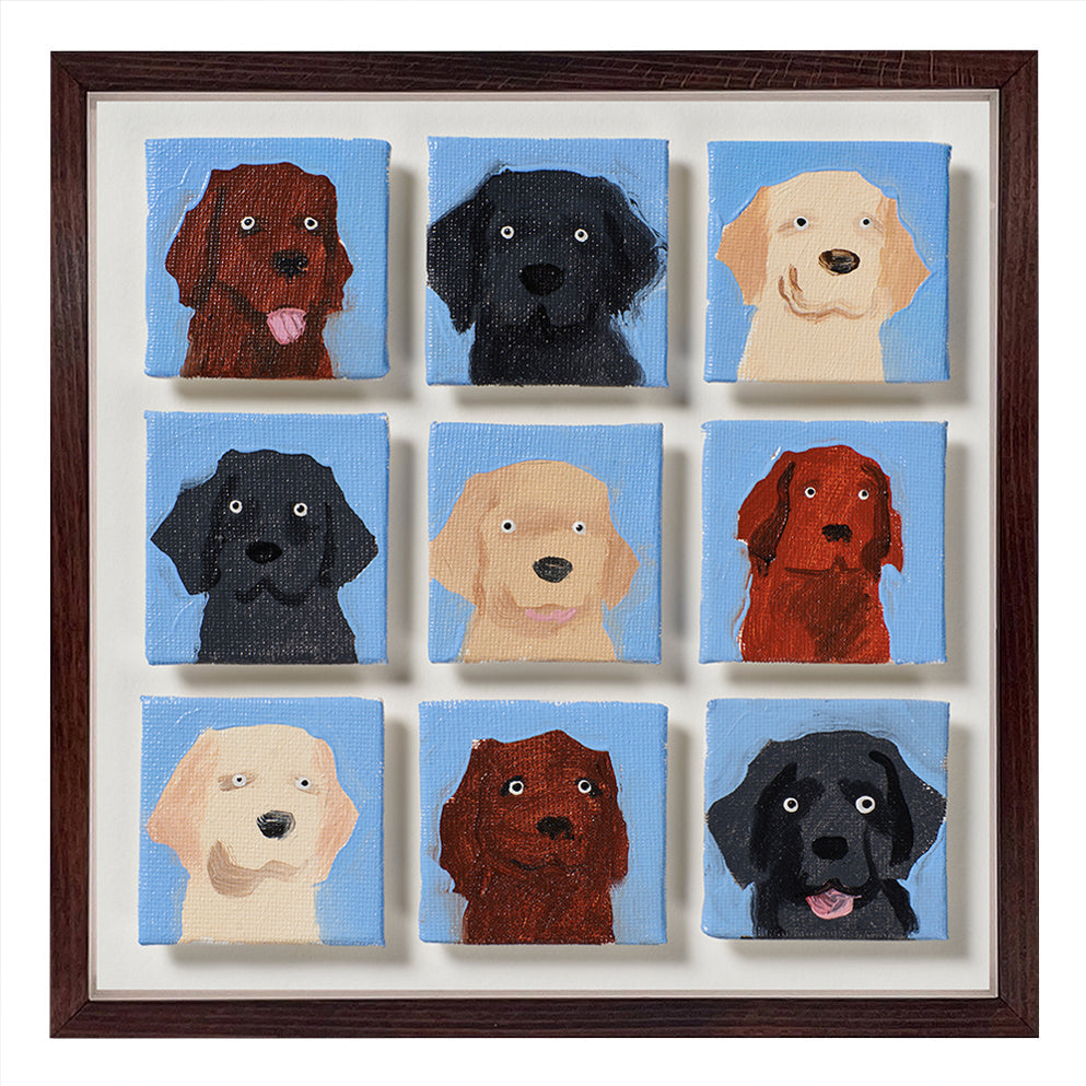 9 Labradors, painting by Holly Frean for Shop Kit Kemp, original artwork.