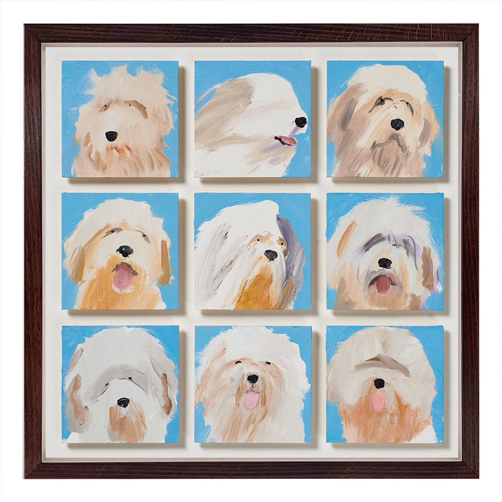 9 Old English Sheepdog painting by Holly Frean for Shop Kit Kemp, original artwork.