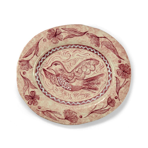 Sasha Compton's pink turtle dove platter in earthenware and glazed finish, signed and authenticated, exclusively for Shop Kit Kemp. 