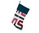 An elegant Christmas stocking featuring the distinct blue and pink Abstract Pathways design in a tactile, woven texture. Ethically produced from Kit Kemp fabric offcuts as part of a commitment to sustainable, zero-waste design.