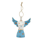 The elegant Angel Mannequin fine china Ornament from the exclusive Kit Kemp for Spode collection. This unique ornament features a white bodice and blue skirt pattern adorned with vibrant orange and gold stars. Its sophisticated design and connection to Kit Kemp's aesthetic make it the perfect collectible gift for fans of Firmdale Hotels, adding a touch of designer whimsy to any Christmas tree.