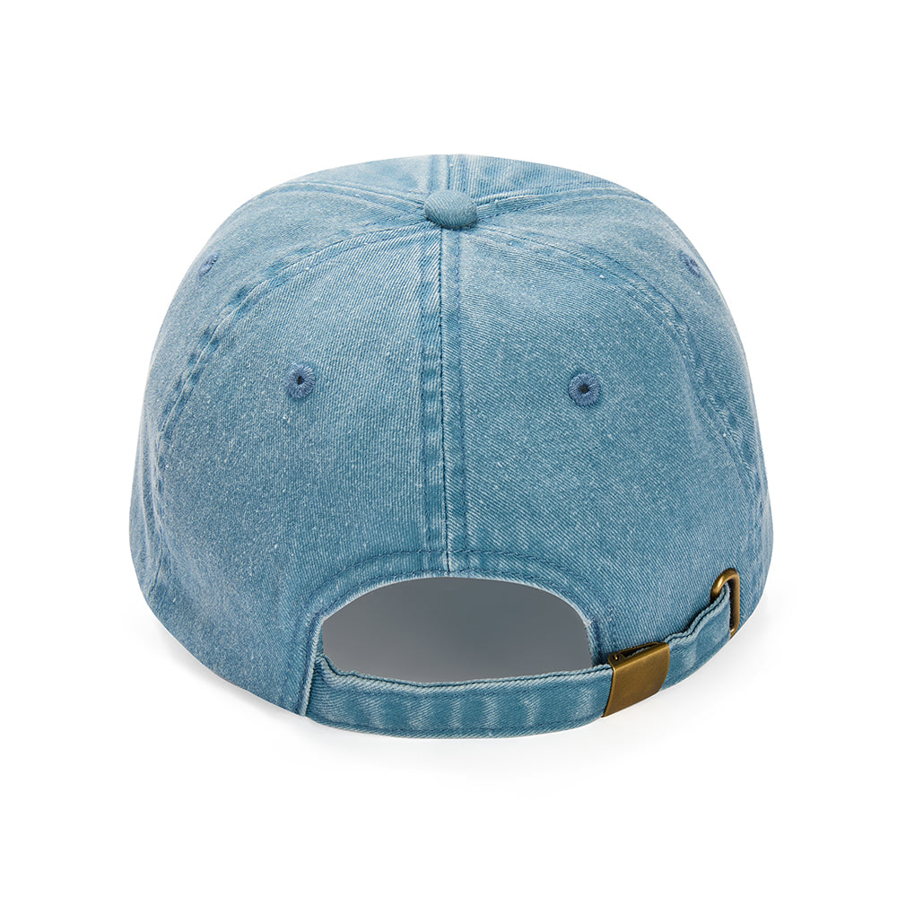 Unisex blue cotton baseball cap with doodles bee yourself embroidery design