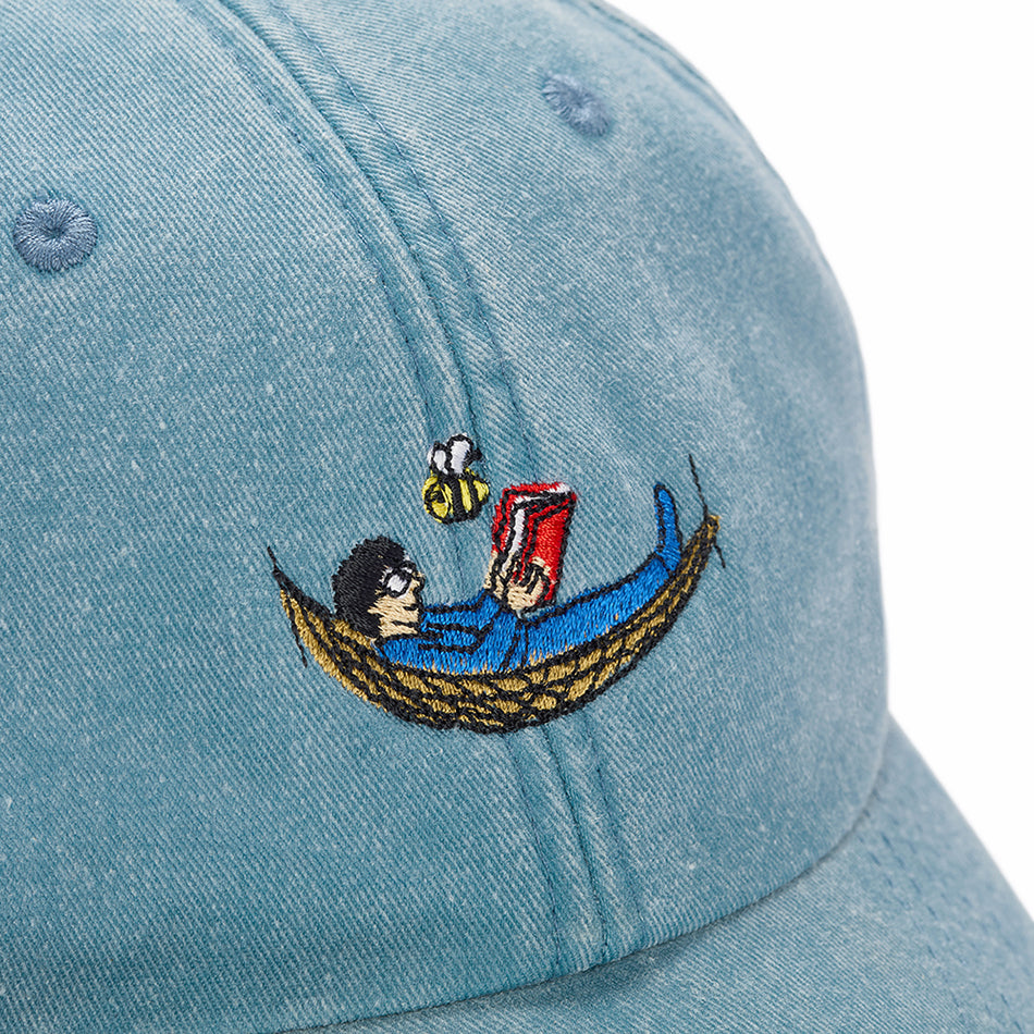 Unisex blue cotton baseball cap with doodles bee yourself embroidery design