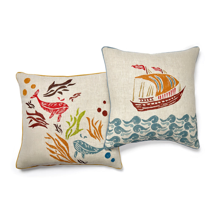 Whale Block Print Cushion