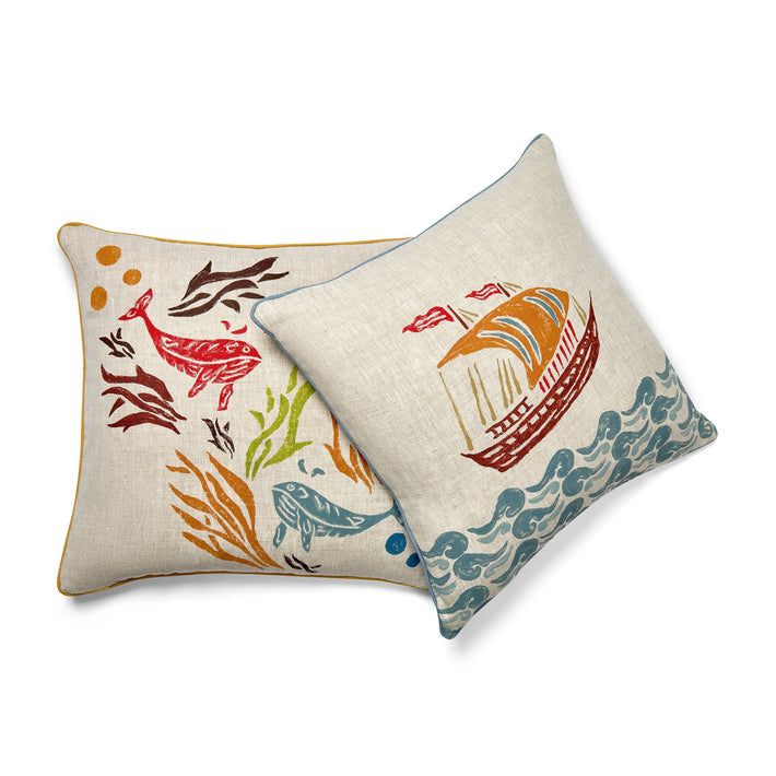 Whale Block Print Cushion