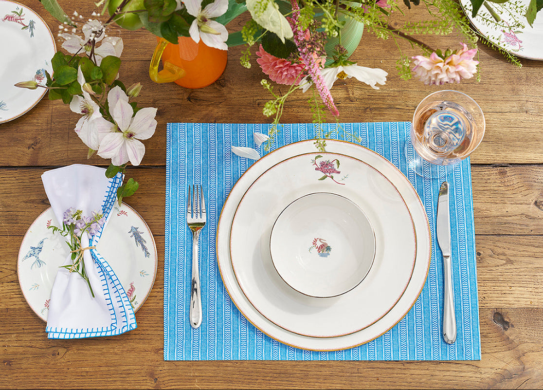 The Shop Kit Kemp Chess tablecloth and placemats in cotton have a geometric design inspired by Tweak print design, that brings focal point to the table.