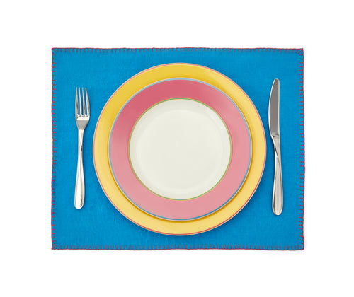 Set of 6 Blanket Stitch Placemats Turquoise