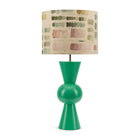 Green Bow Lamp with Mixed Tones lampshade in natural colourway, from Kit Kemp Lighting collection. 