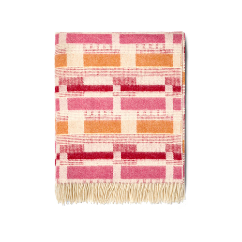 Add a touch of warmth with this premium English-made throw. Woven from 100% Merino wool, the intricate Pink/Orange geometric design, created by Kit Kemp, provides a beautiful pop of colour and the ultimate in soft, luxurious comfort.