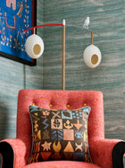 Bright Sunny Robin Floor Lamp combined with Jessica armchair and Potato Print cushion in cocoa shade.