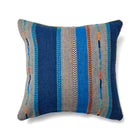 Textured "Bunty" cushion by Kit Kemp Design Studio, featuring bold wide stripes and playful orange embroidery. Made in-house from upcycled fabrics, this sustainable design showcases a beautiful pattern statement with same-fabric piped edges. An exclusive, UK-made accessory that combines ethical production with high-end textile design.