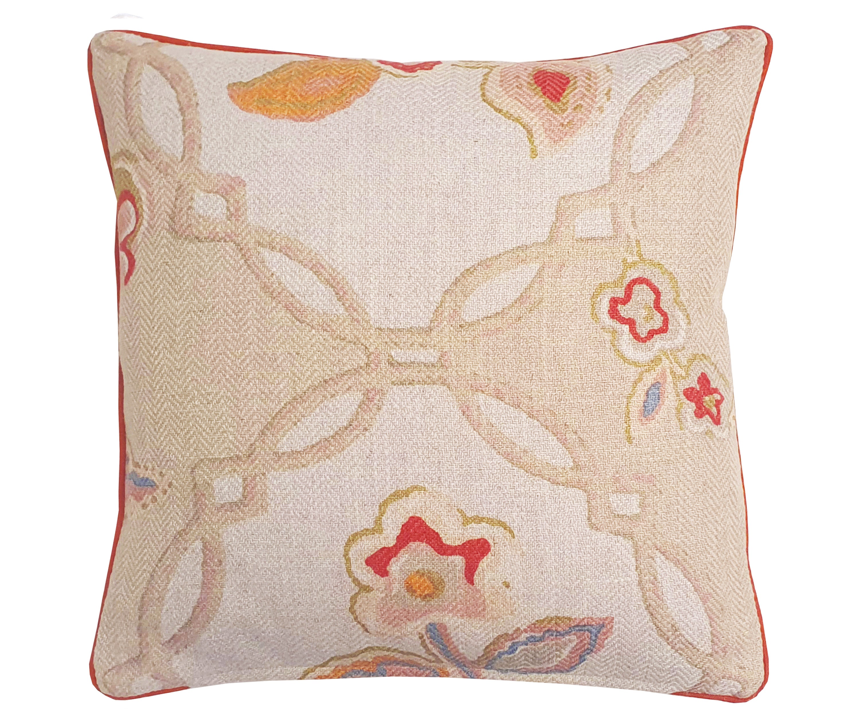 Chainstitch Oatmeal Cushion - Orange Piping