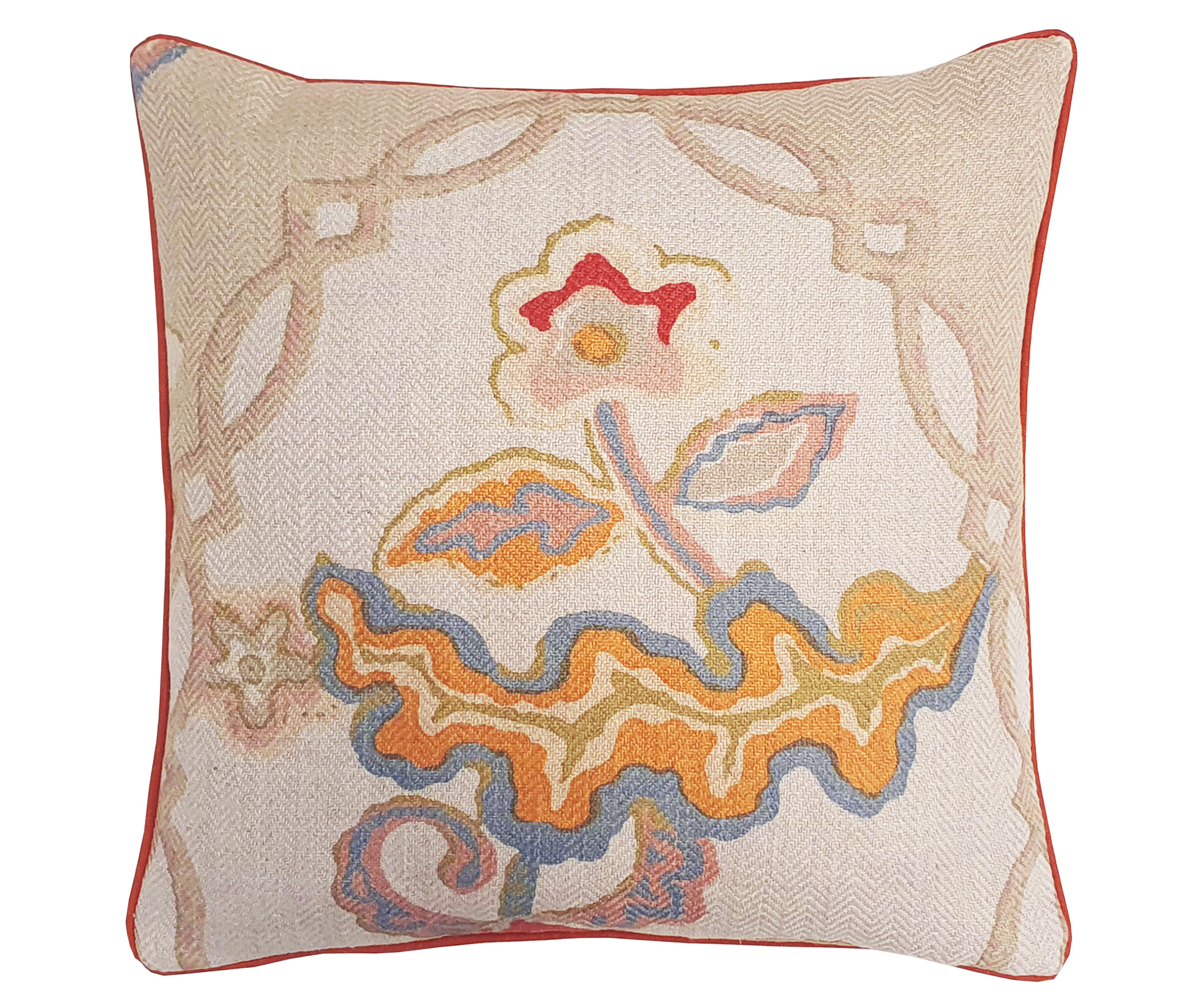 Chainstitch Oatmeal Cushion - Orange Piping