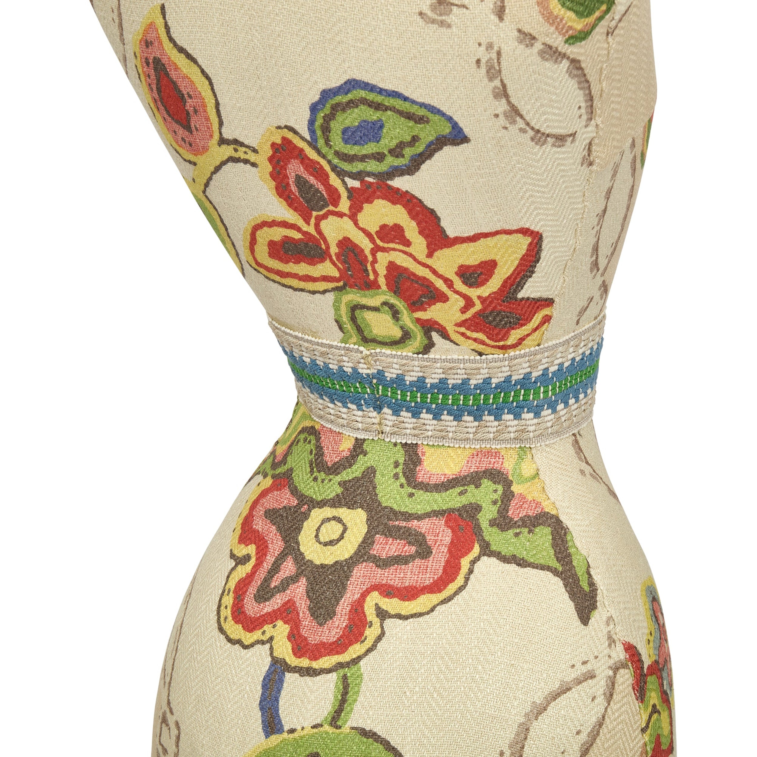 Decorative headscarf with colorful floral patterns on a beige background