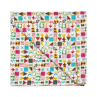 Colorful geometric patterned blanket on a white background