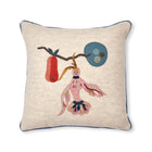 Cocktail Shaker cushion with applique design on 100% wool fabric, finished with blue edge piping. 