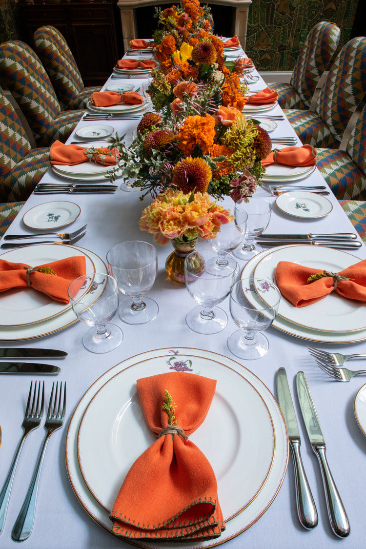 Blanket Stitch Napkins - Orange/Olive