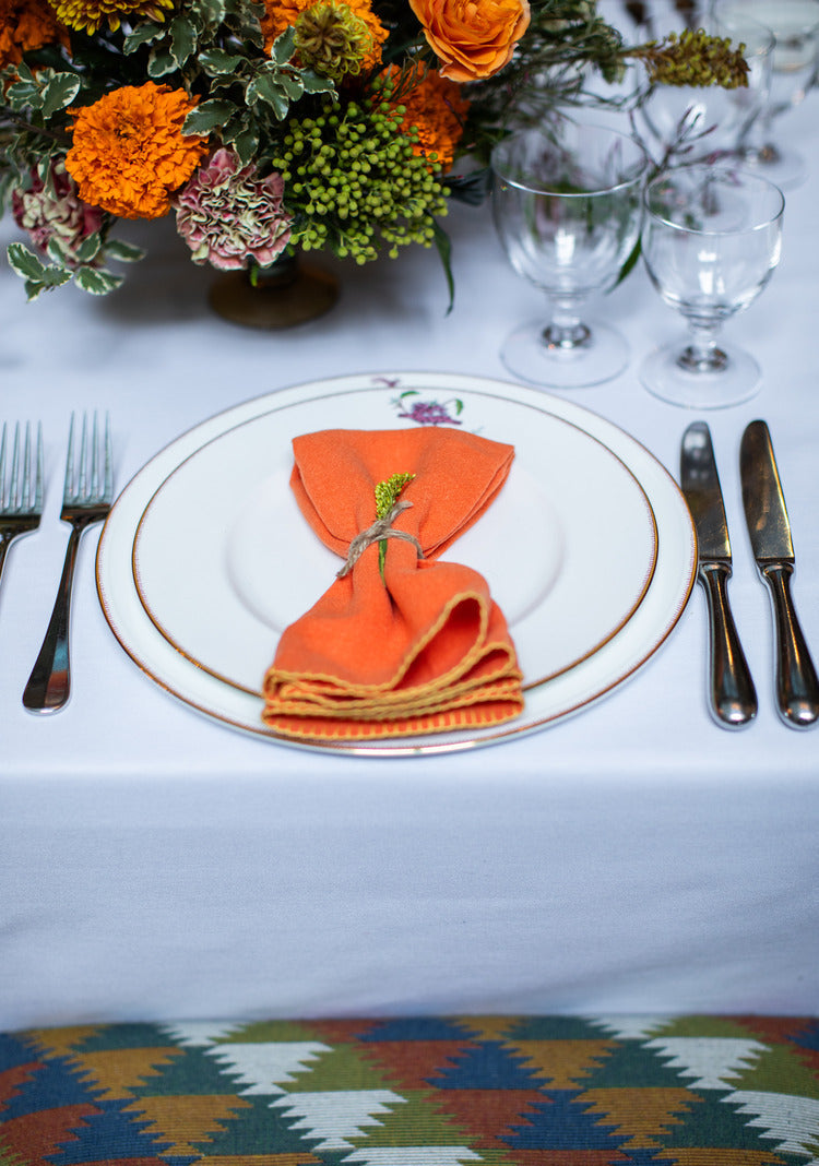 Set of 6 Blanket Stitch Napkins - Orange/Yellow