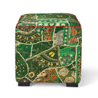 Cube Stool in Front Row fabric, fully customisable piece of furniture by Kit Kemp, and can be made bespoke with fabrics from Kit Kemp collections to suit interior design.