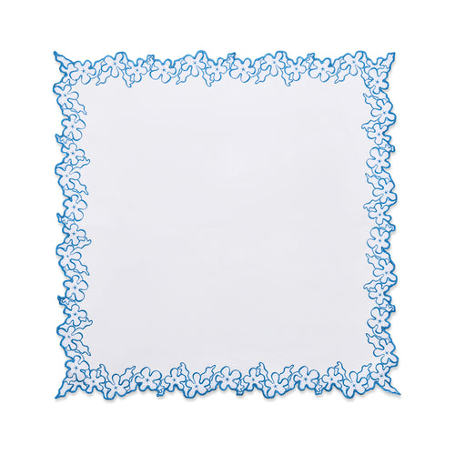 These white cotton Petal Cutout napkins, measuring 50cm x 50cm (20in x 20in), are handmade in India for Kit Kemp and feature a delicate blue floral petal border. Designed for a coordinated look, they pair perfectly with the matching Petal Cutout tablecloth to bring a sense of refined elegance to any table setting.