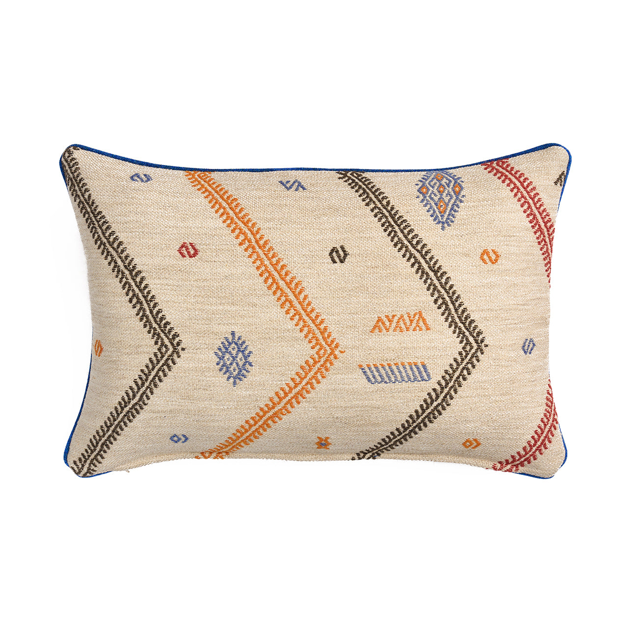 Diego Sand Rectangular Cushion - Blue Piping