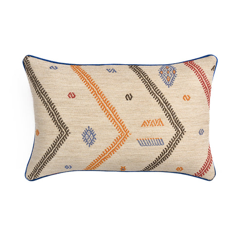 Diego Sand Rectangular Cushion - Blue Piping