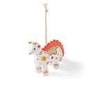 A colourful dragon-shaped ornament with floral pastels and zigzag patterns for a fun update on a traditional Christmas decoration.