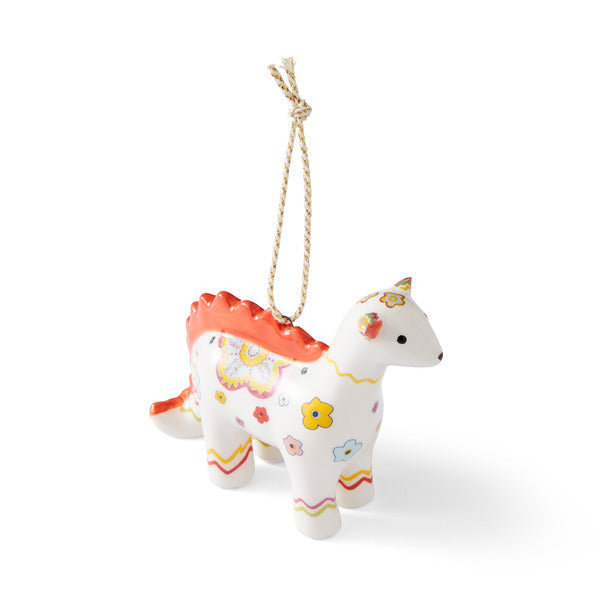 Kit Kemp for Spode dragon-shaped ornament with floral pastels and zigzag patterns for a fun update on a traditional Christmas decoration.