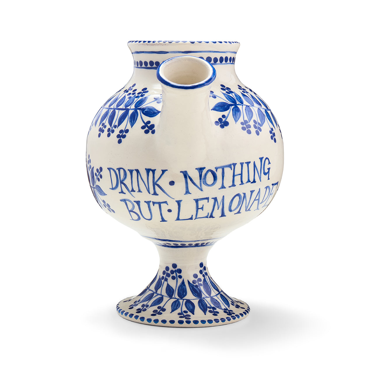 This Drink Nothing But Lemonade jug is part of a collection of albarello and wet drug jars, half inscribed with tips from Primitive Physic and the other half with Moseley’s ‘Just One Thing’ recommendations; artist Katrin Moye