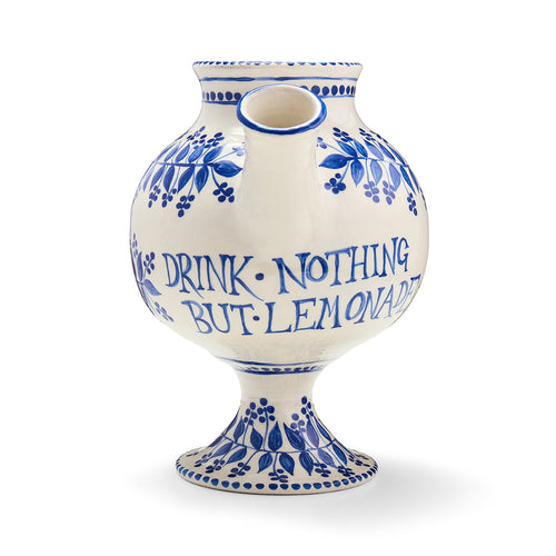 This Drink Nothing But Lemonade jug is part of a collection of albarello and wet drug jars, half inscribed with tips from Primitive Physic and the other half with Moseley’s ‘Just One Thing’ recommendations; artist Katrin Moye