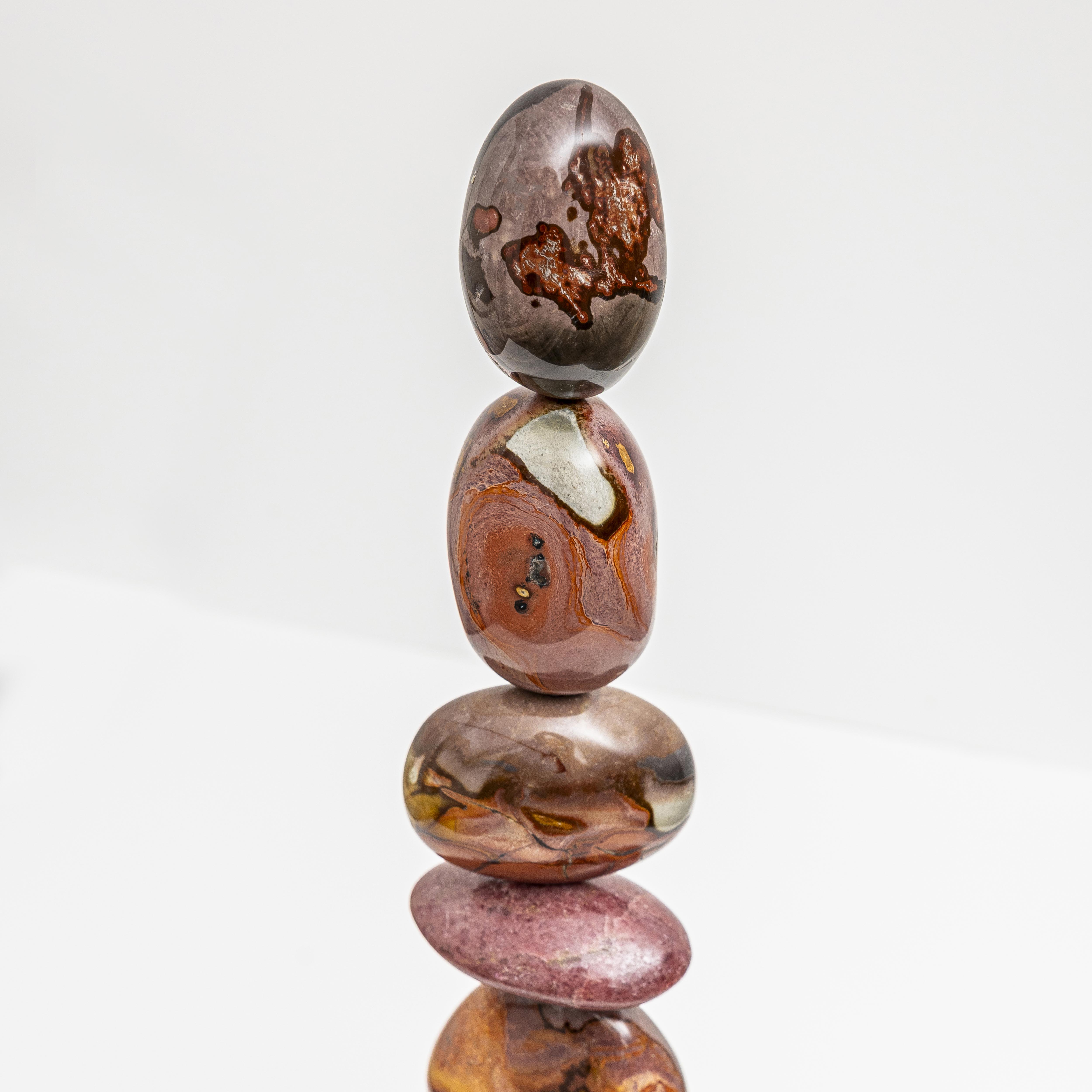 Close up on Earth's Heart totem featuring richly coloured and deeply patterned Polychrome Jasper, each totem is completely unique and created by Celia Lindsell.