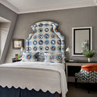 Powershaker bedspread in white features stitched scallop and line shapes, a perfect finish on Firmdale hotel beds, and exclusively available at Shop Kit Kemp.