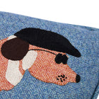 Decorative cushion with a beagle dog design on a blue background, made by Fine Cell Work for Shop Kit Kemp