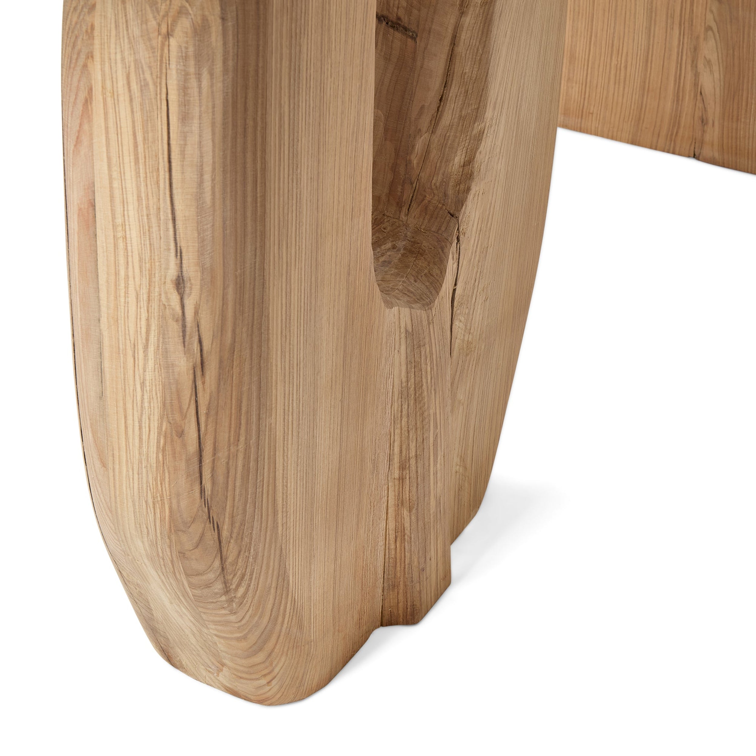 Wooden stool with a natural finish on a white background