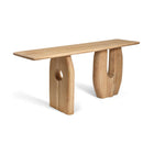 Wooden console table with unique design on a white background