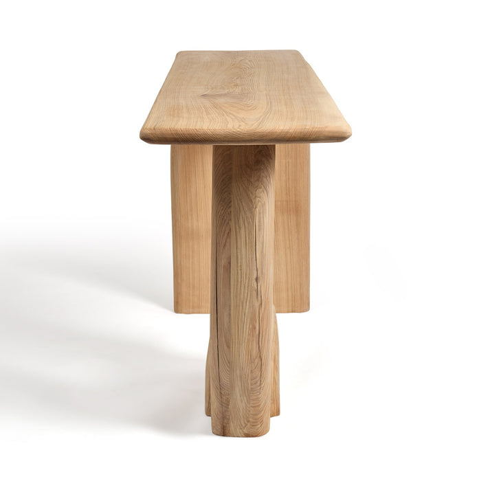 Wooden bench with a minimalist design on a white background