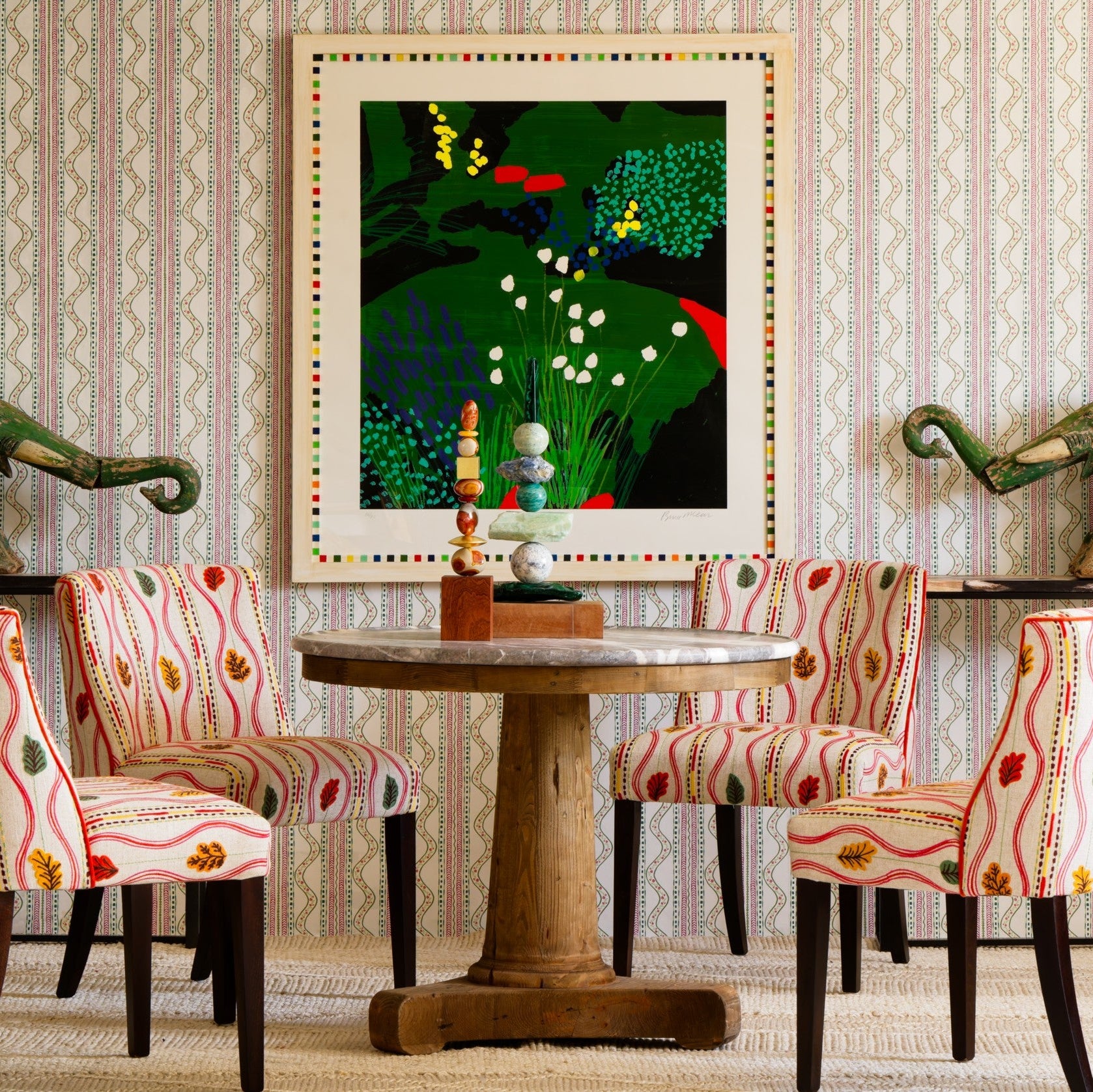 Flow Millstream wallpaper by Kit Kemp in collaboration with Andrew Martin, a modern take on horizontal lines with hand-printed quality. 