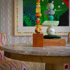 Interior styling with Flow Millstream wallpaper and Celia Lindsell totem artworks, exclusively at Shop Kit Kemp.