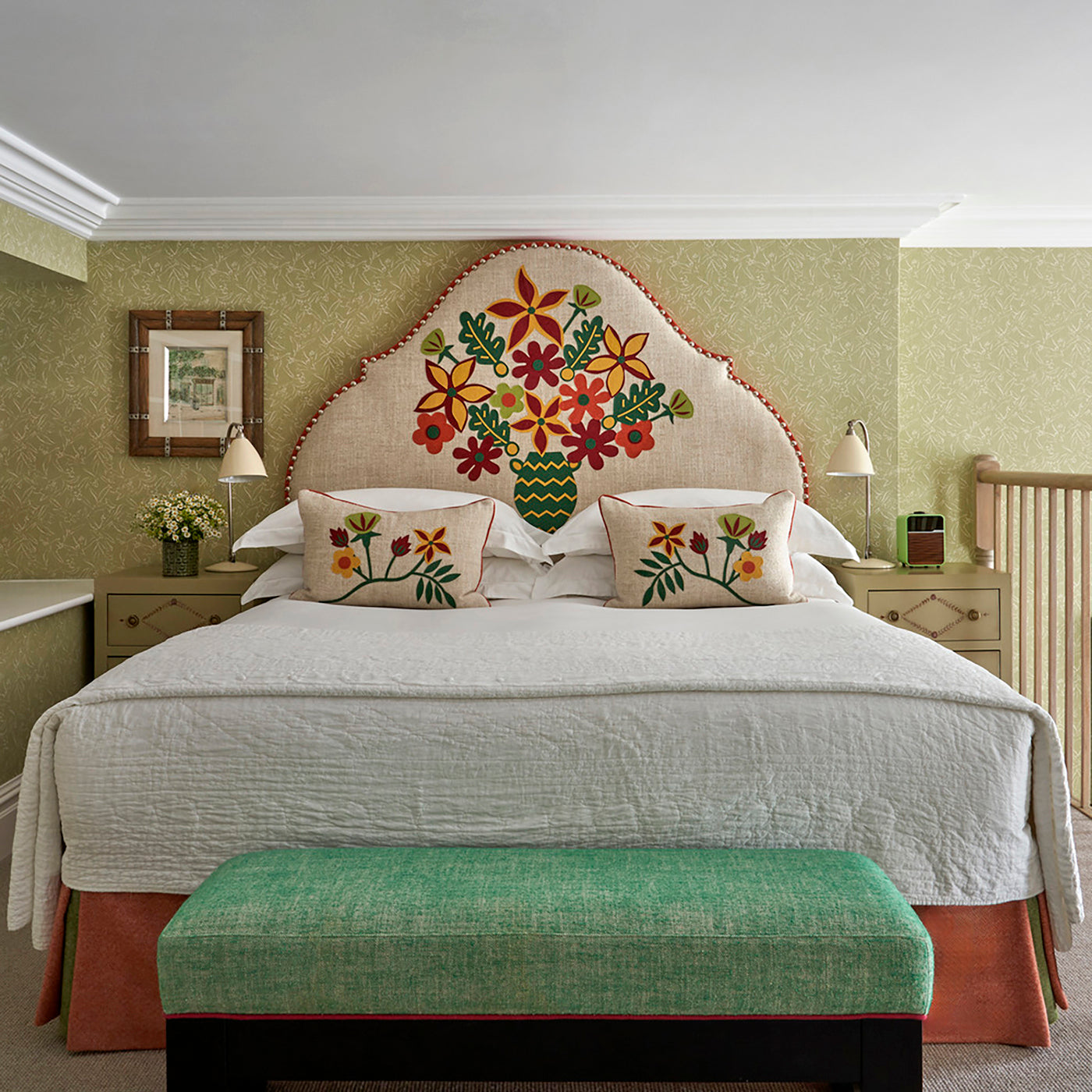 Charlotte Street hotel bedroom with Flower Vase headboard.
